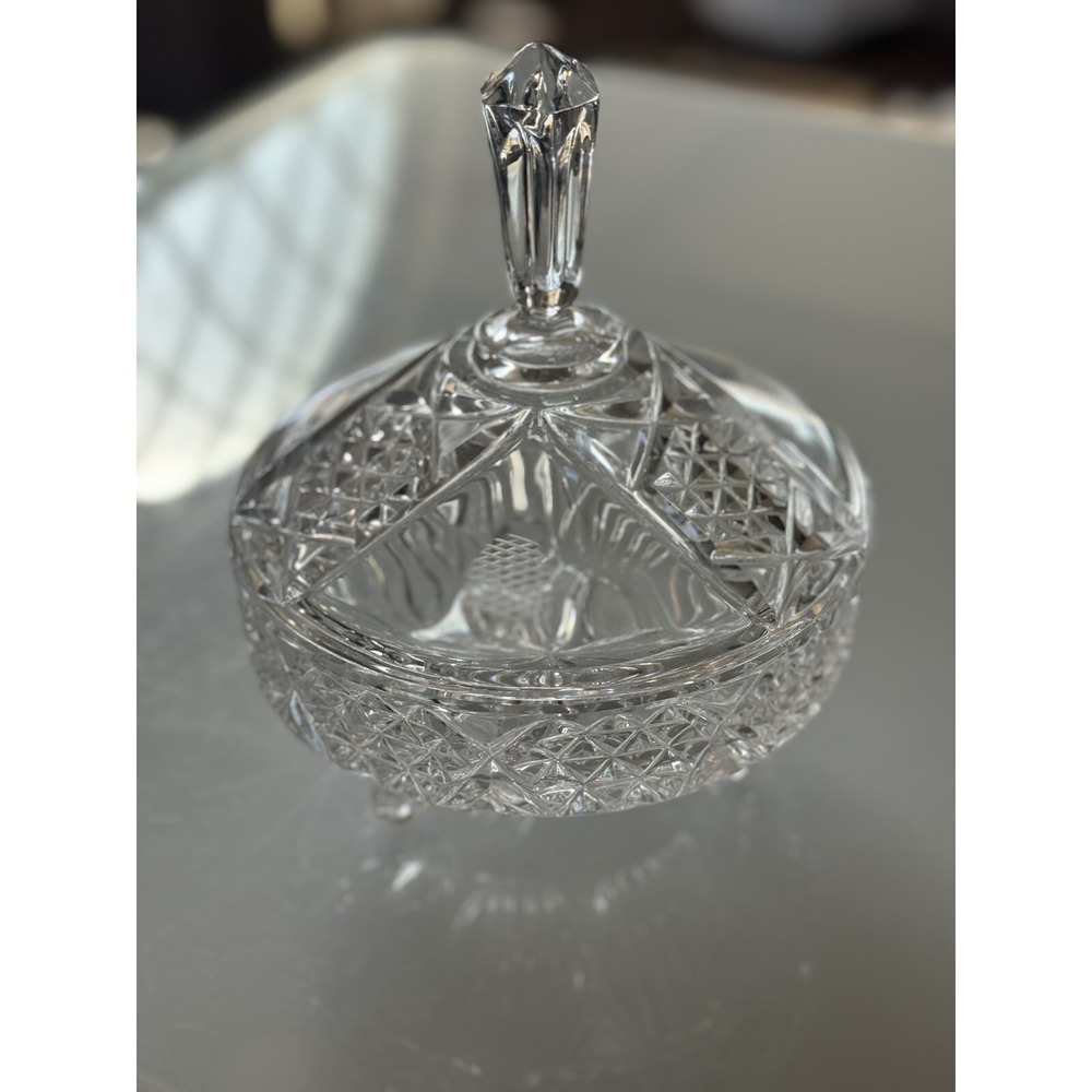 Vintage Glass Candy Dish / Compote / Footed Bowl With Lid 7.5" X 6"